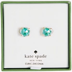 Kate Spade Cubic Zirconia Round Stud Earrings In Emerald, NIB